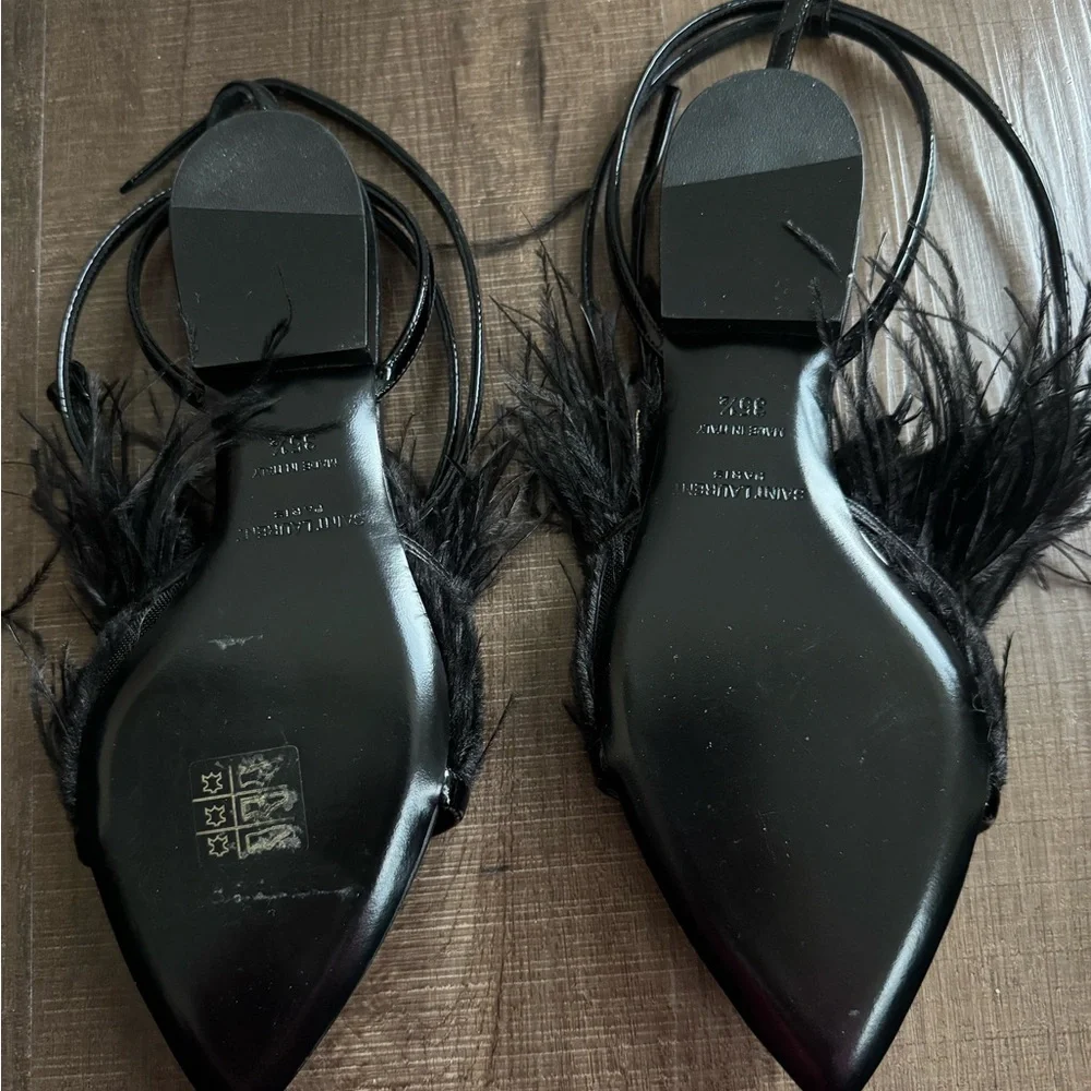 Saint Laurent Black Feathered Sandals - Picture 2 of 3
